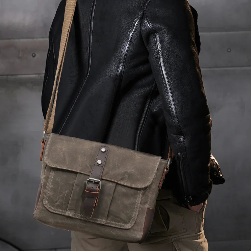 Men’s Canvas Messenger Bag - Leather Trim Crossbody Bag
