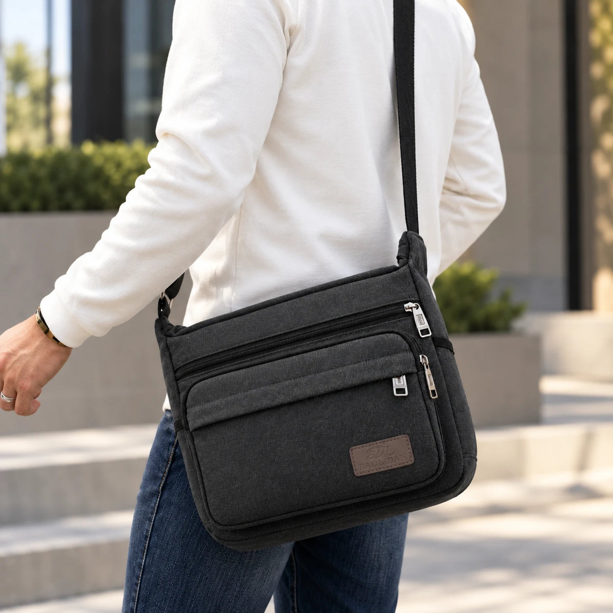 Men’s Canvas Messenger Bag - Multi-Pocket Crossbody Carry
