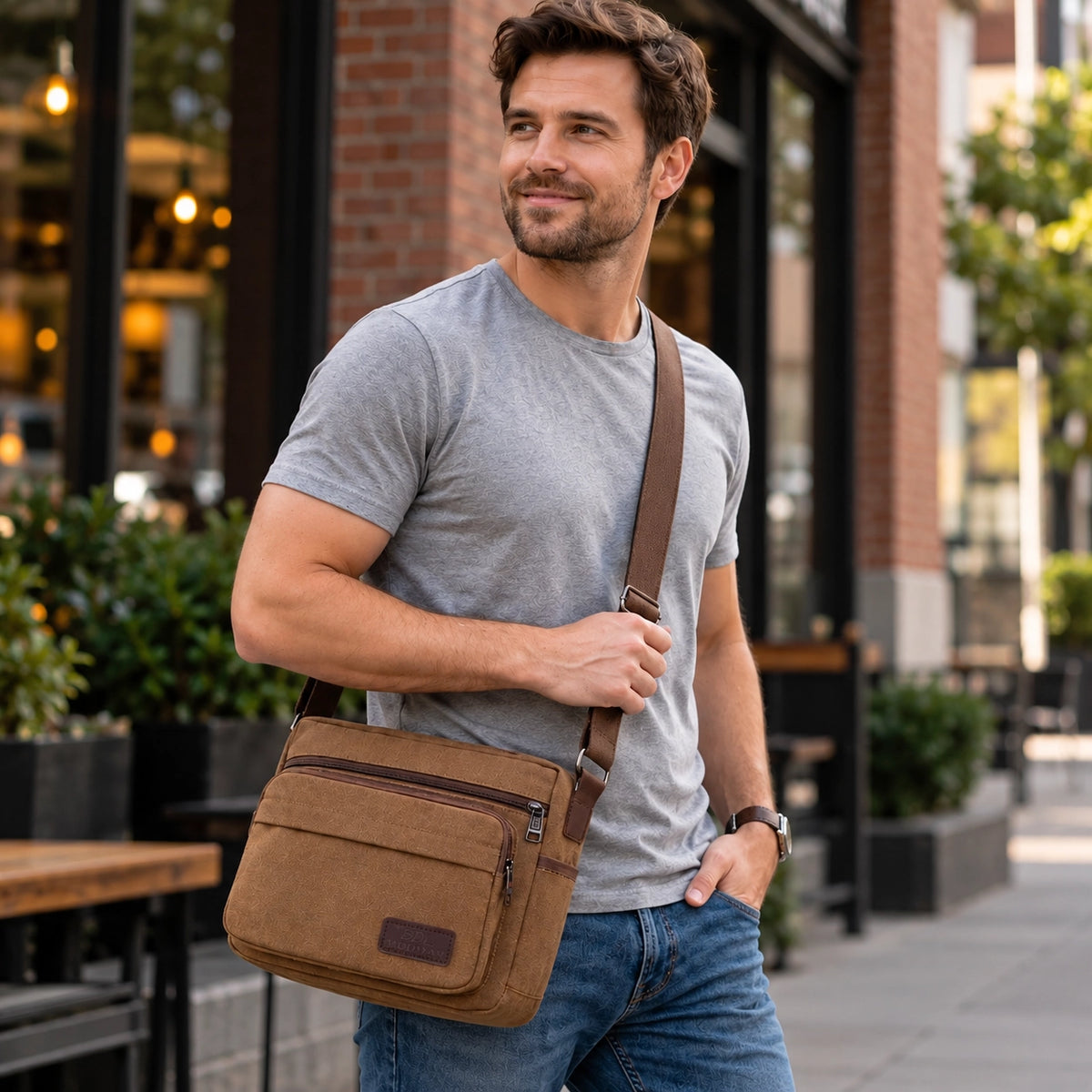Men’s Canvas Messenger Bag - Multi-Pocket Crossbody Carry