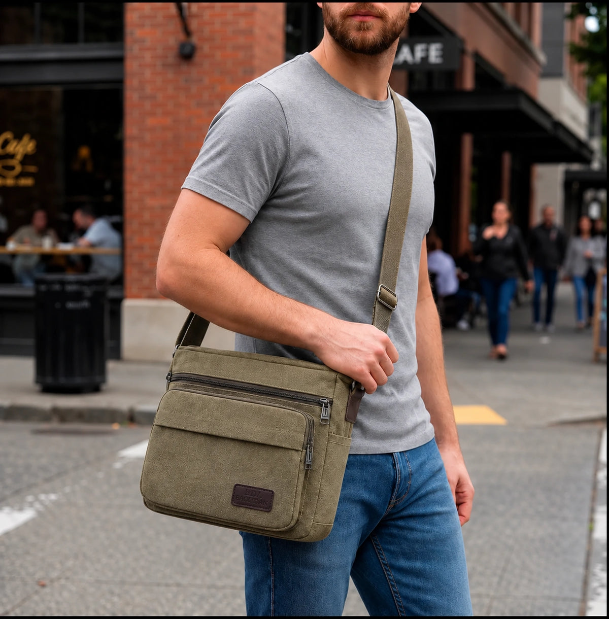 Men’s Canvas Messenger Bag - Multi-Pocket Crossbody Carry