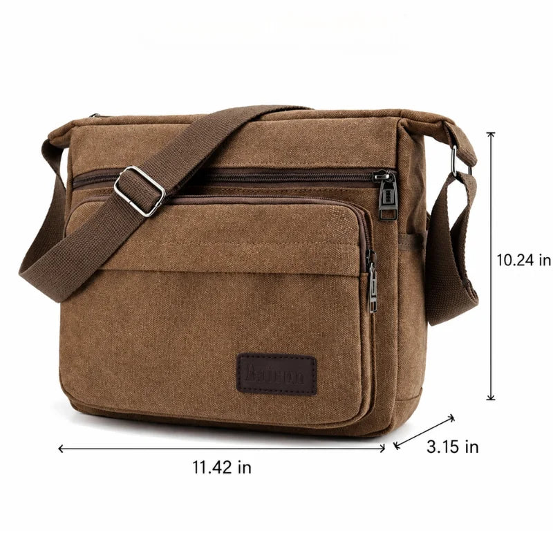 Men’s Canvas Messenger Bag - Multi-Pocket Crossbody Carry