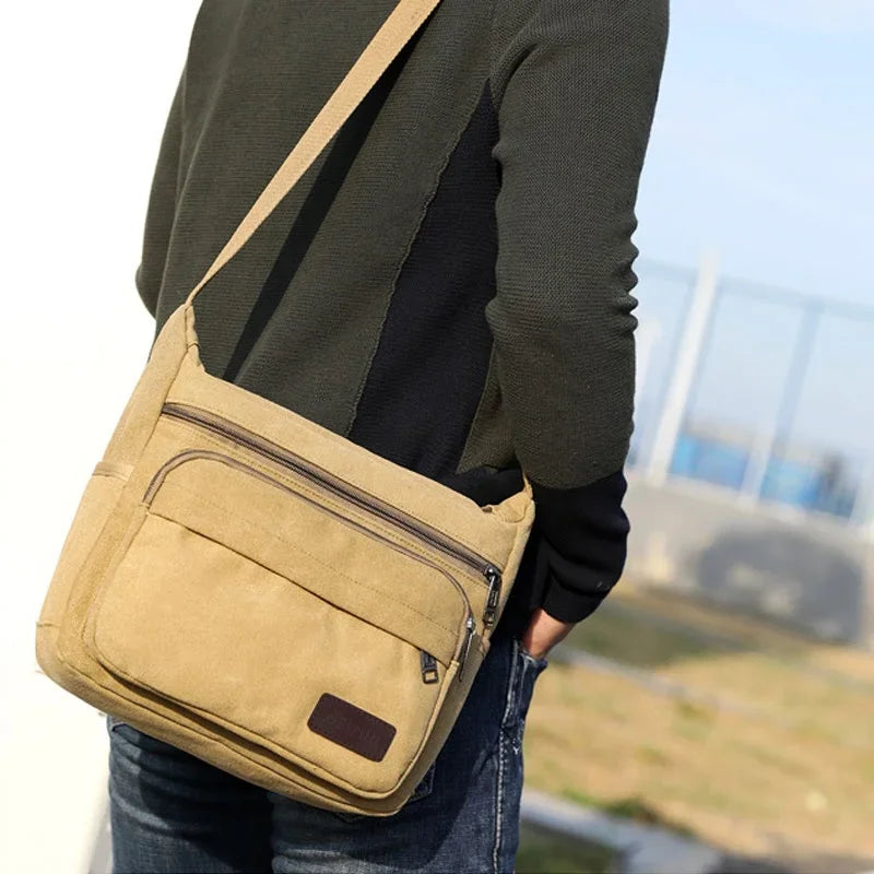Men’s Canvas Messenger Bag - Multi-Pocket Crossbody Carry