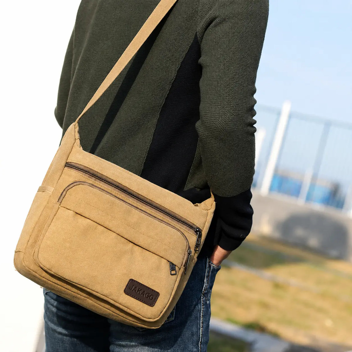 Men’s Canvas Messenger Bag - Multi-Pocket Crossbody Carry