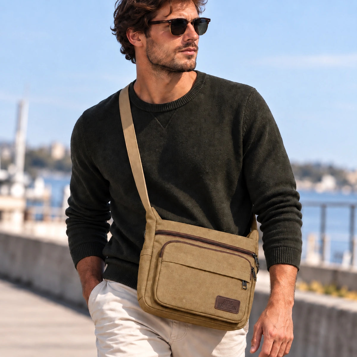 Men’s Canvas Messenger Bag - Multi-Pocket Crossbody Carry