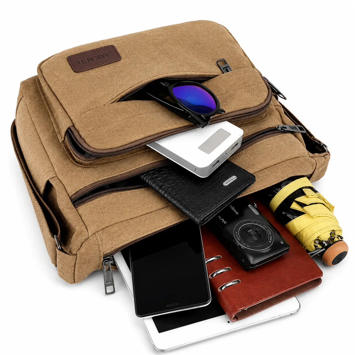 Men’s Canvas Messenger Bag - Multi-Pocket Crossbody Carry