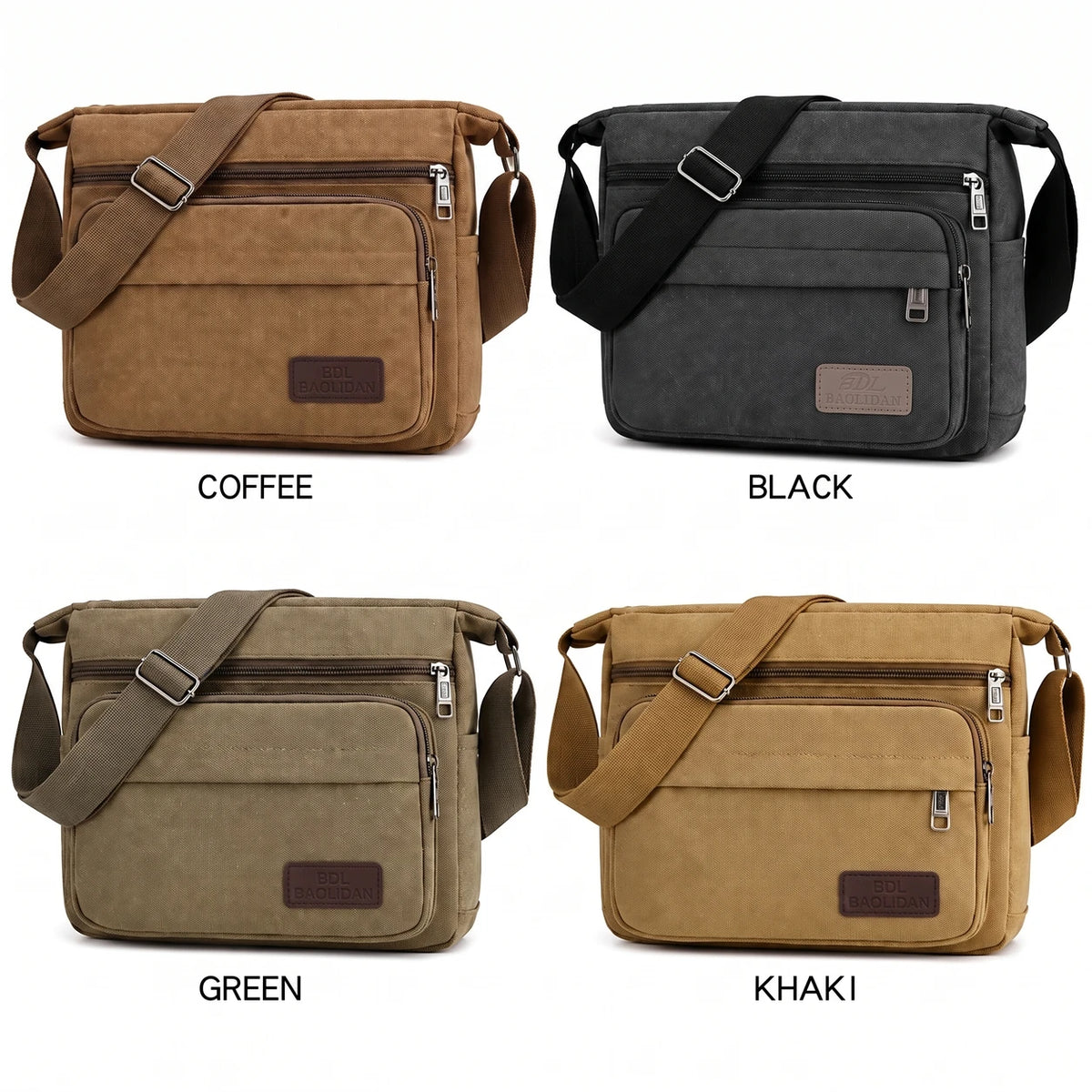 Men’s Canvas Messenger Bag - Multi-Pocket Crossbody Carry