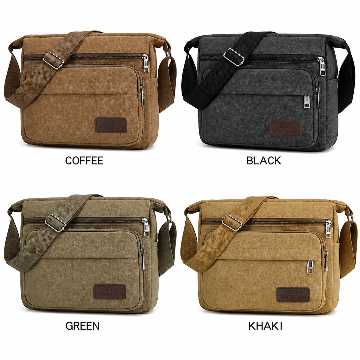 Men’s Canvas Messenger Bag - Multi-Pocket Crossbody Carry