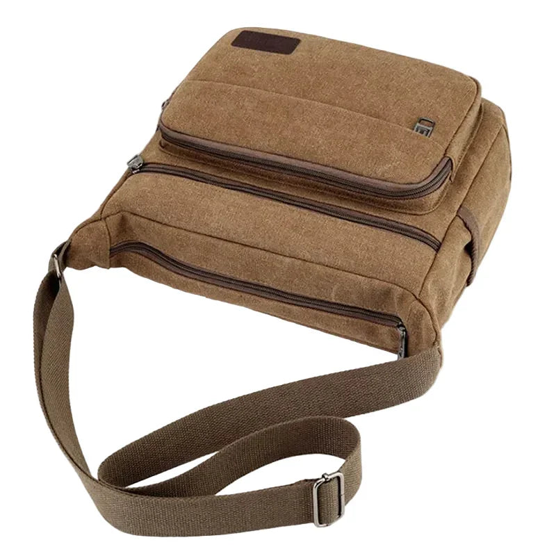 Men’s Canvas Messenger Bag - Multi-Pocket Crossbody Carry