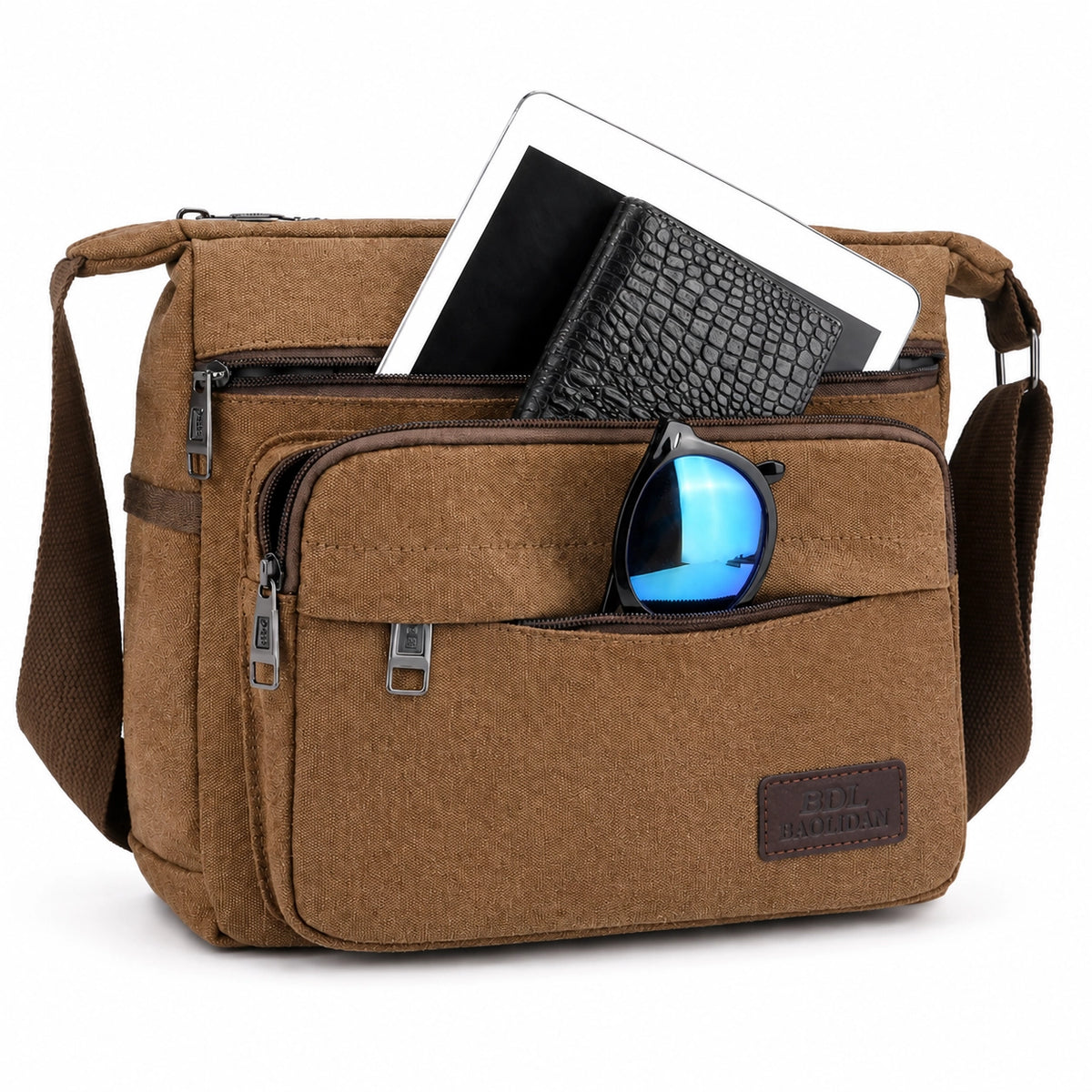 Men’s Canvas Messenger Bag - Multi-Pocket Crossbody Carry