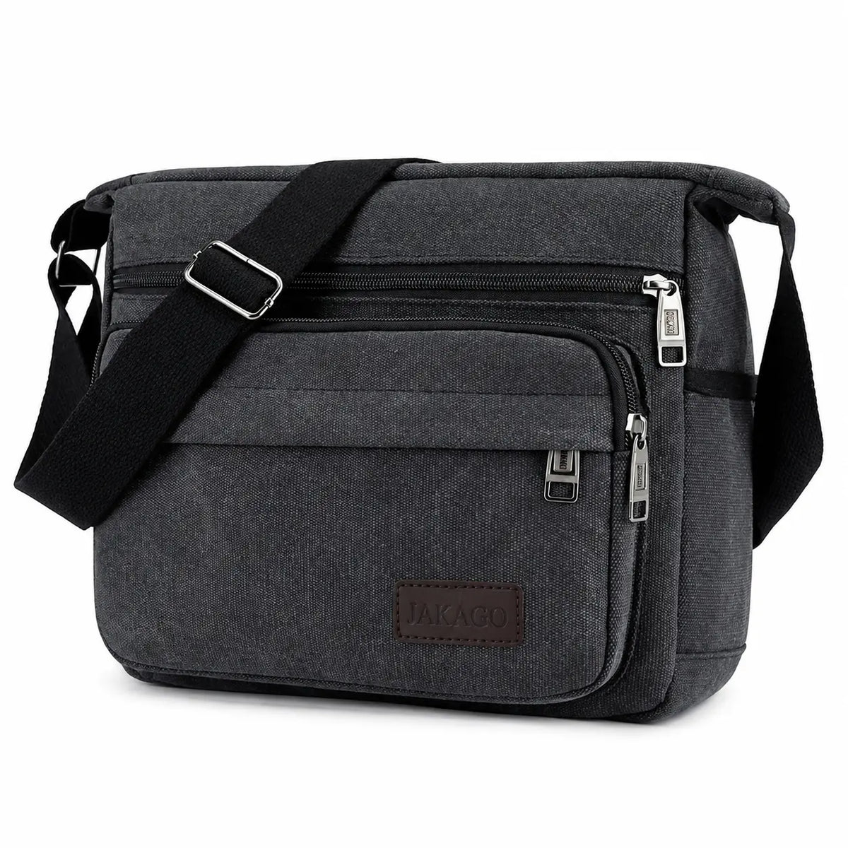 Men’s Canvas Messenger Bag - Multi-Pocket Crossbody Carry - Black