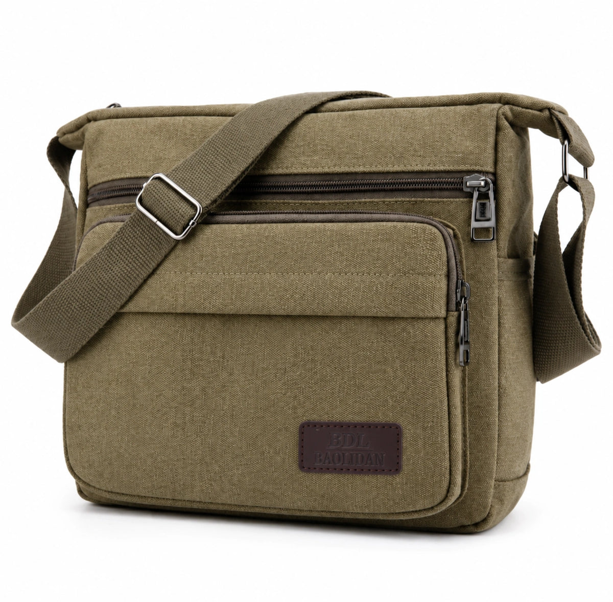 Men’s Canvas Messenger Bag - Multi-Pocket Crossbody Carry - Green