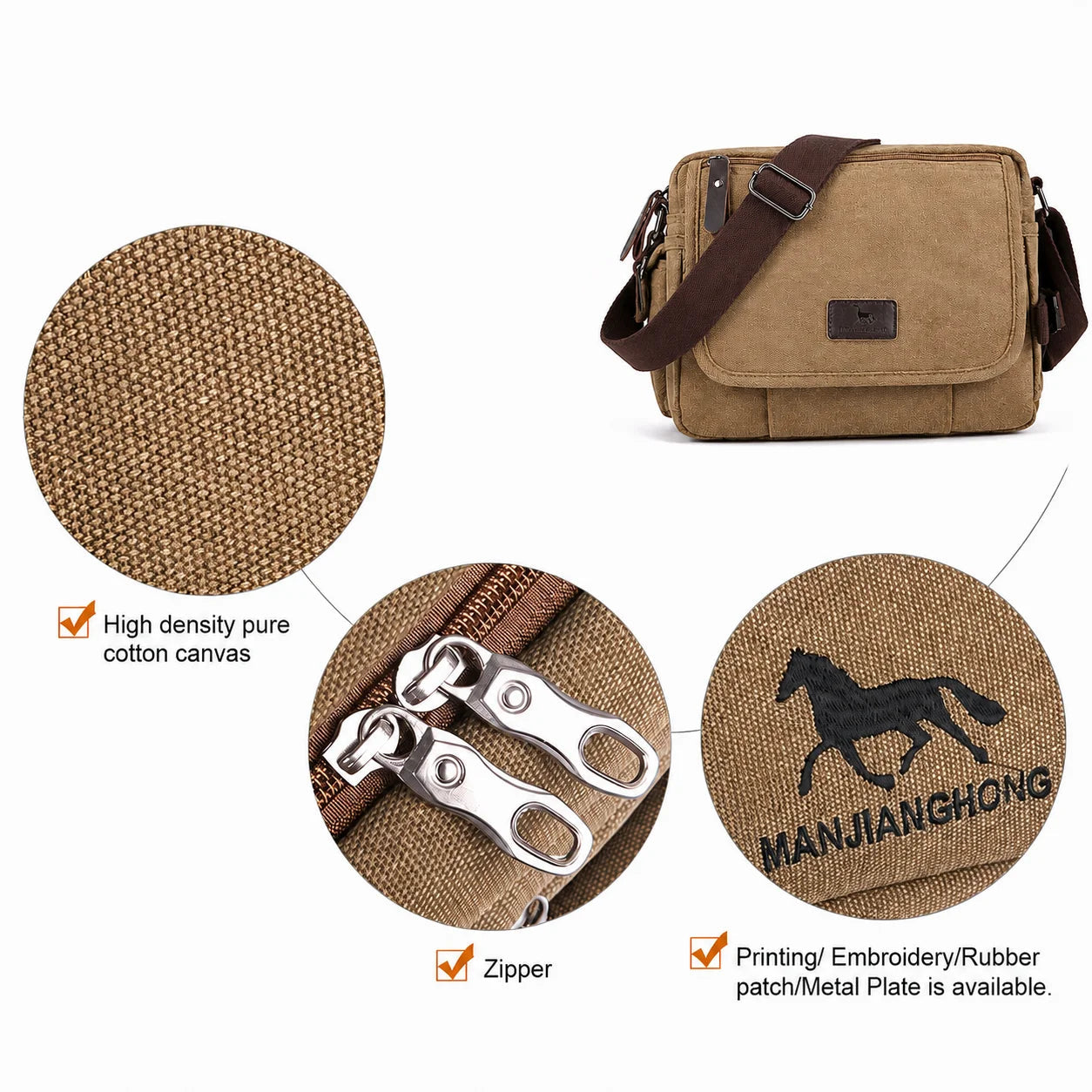Men’s Canvas Messenger Bag - Multi-Pocket Satchel Bag
