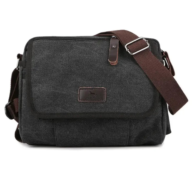 Men’s Canvas Messenger Bag - Multi-Pocket Satchel Bag - Black