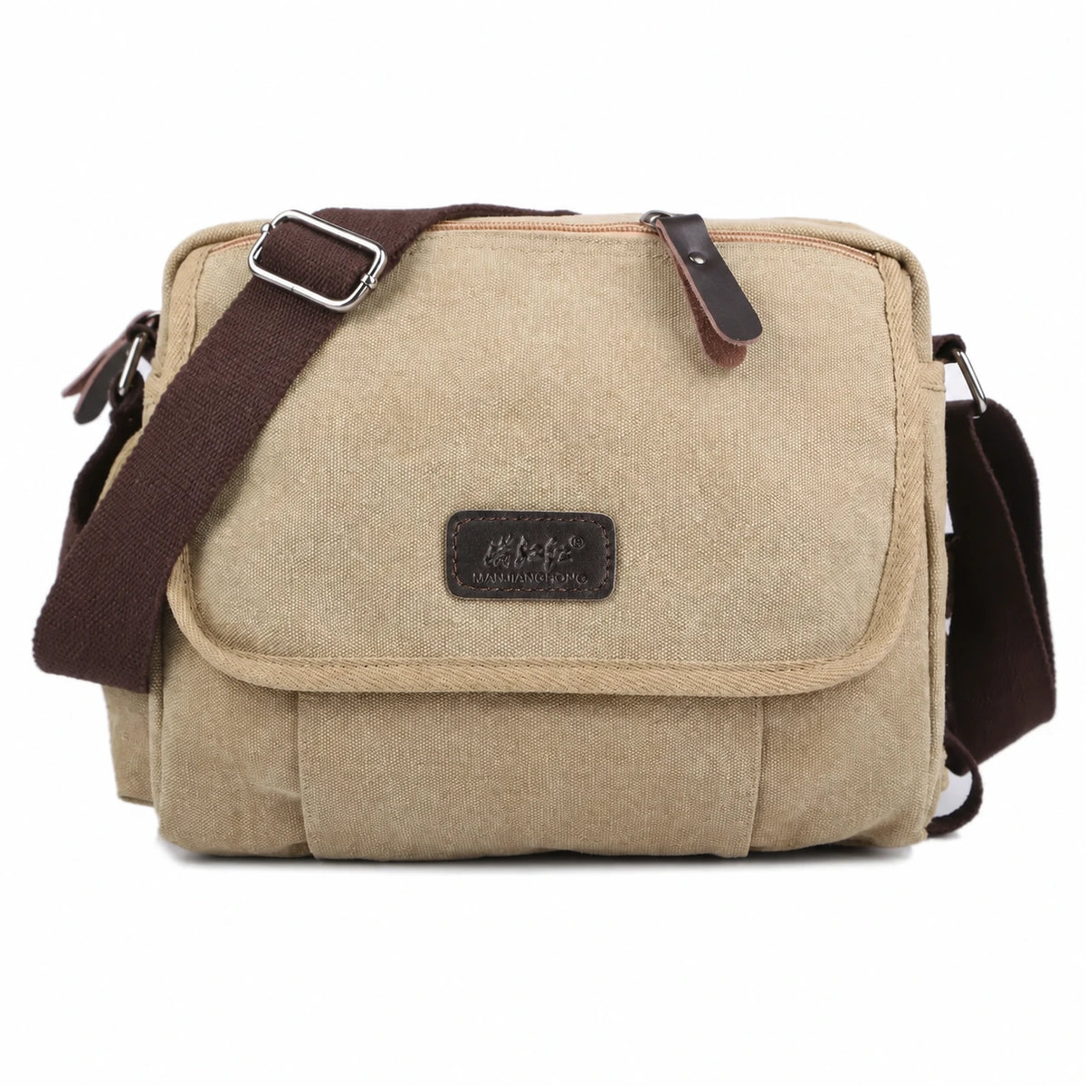 Men’s Canvas Messenger Bag - Multi-Pocket Satchel Bag - Khaki