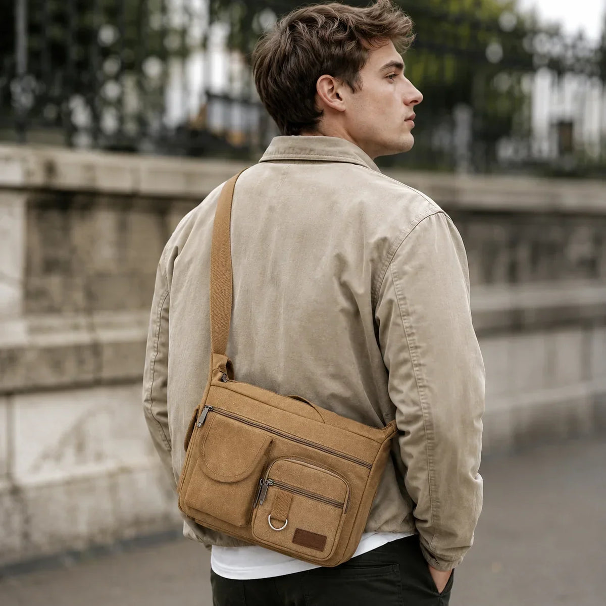 Men’s Canvas Messenger Bag - Multi-Pocket Shoulder Organizer