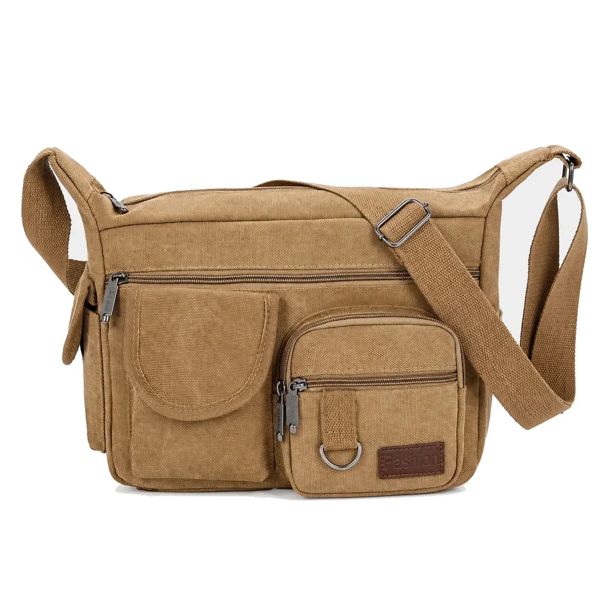 Men’s Canvas Messenger Bag - Multi-Pocket Shoulder Organizer - Khaki