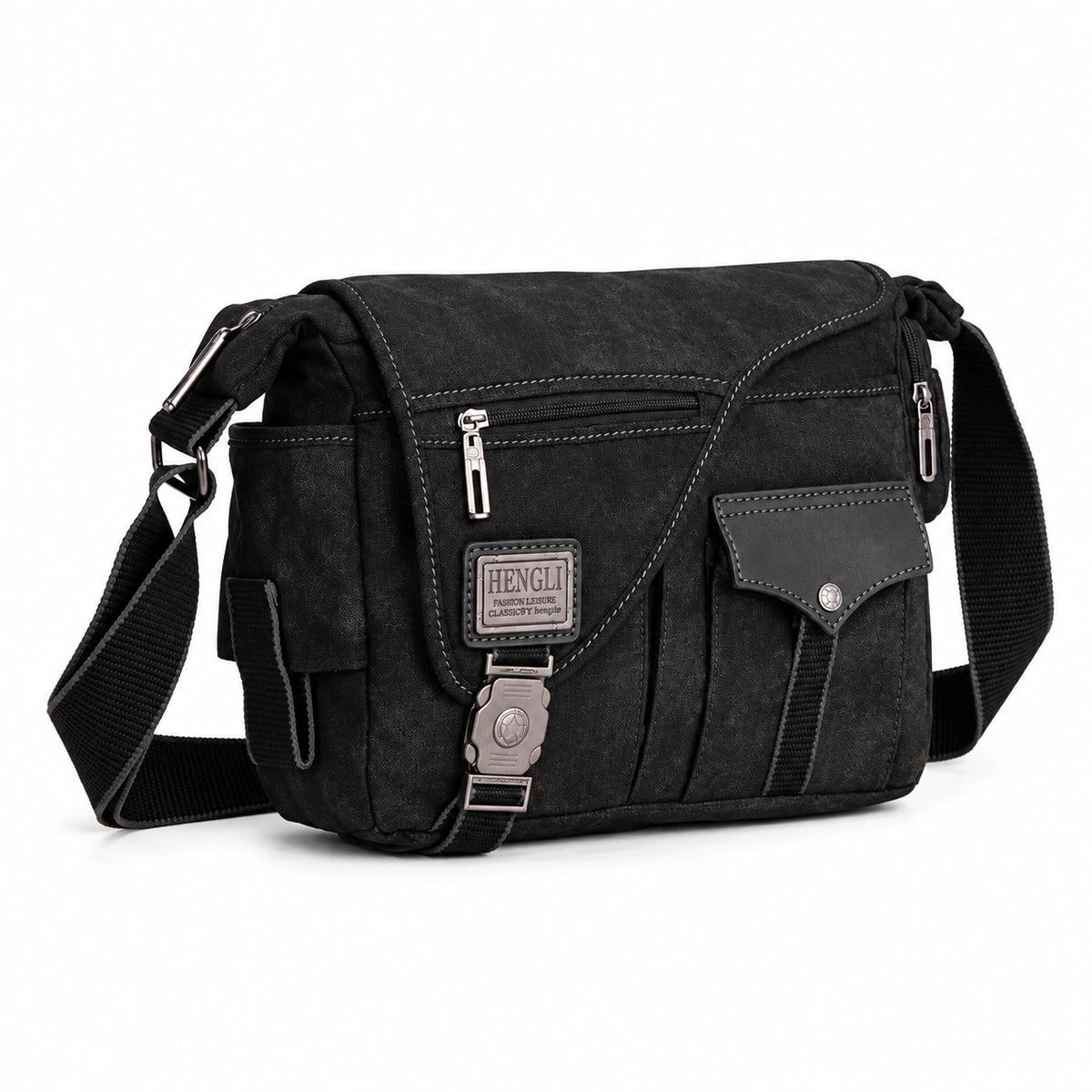 Men’s Canvas Messenger Bag - Multi Pocket Zip Flap Design
