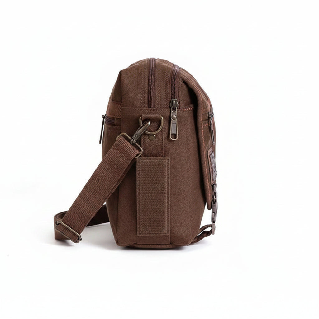 Men’s Canvas Messenger Bag - Multi Pocket Zip Flap Design