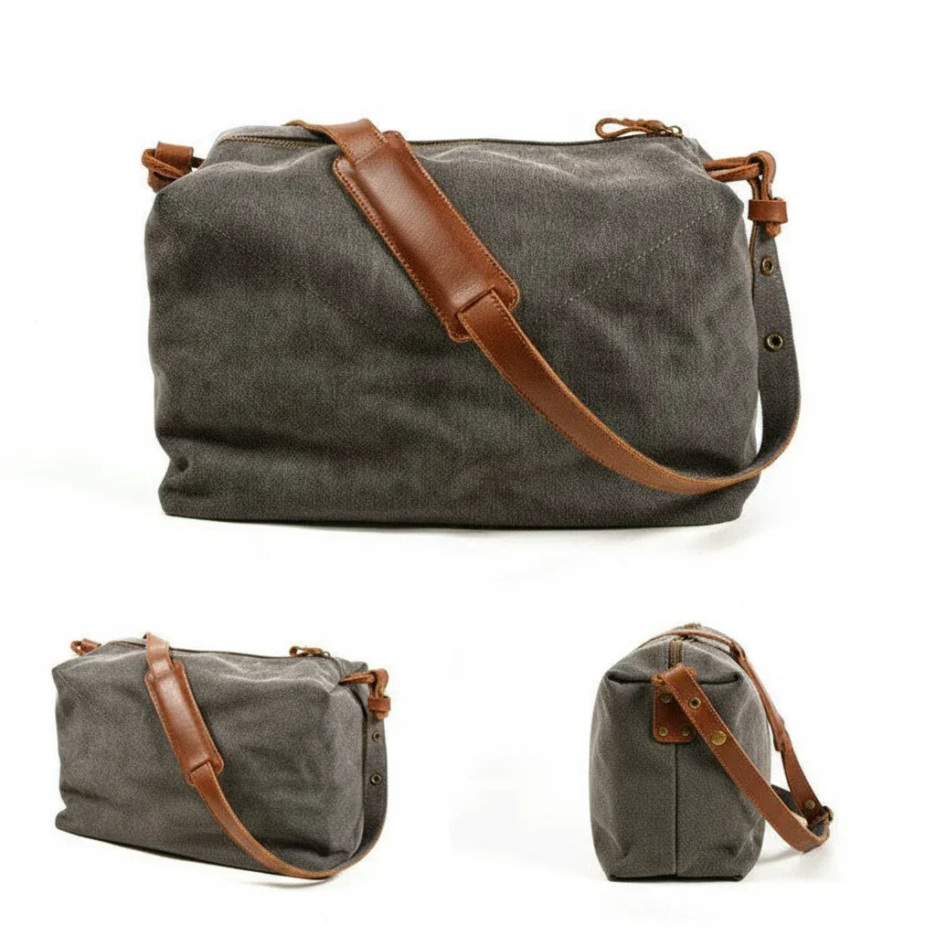 Men’s Canvas Messenger Bag - Round Barrel Design