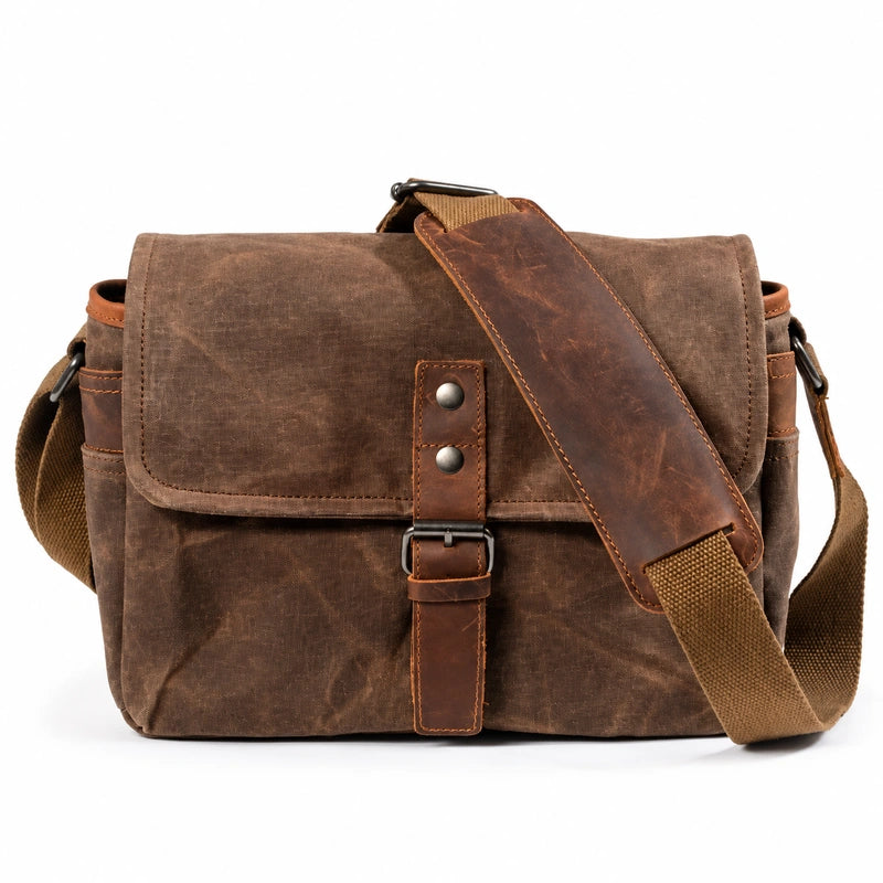 Men’s Small Canvas Messenger Bag - Vintage Everyday Shoulder Bag - Brown