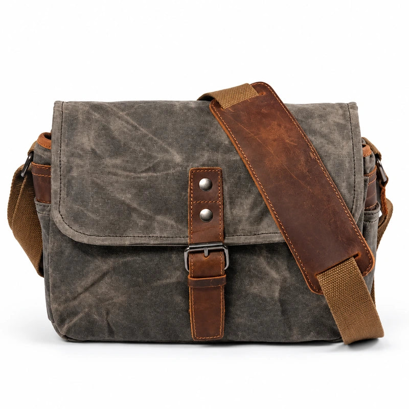 Men’s Small Canvas Messenger Bag - Vintage Everyday Shoulder Bag - Gray