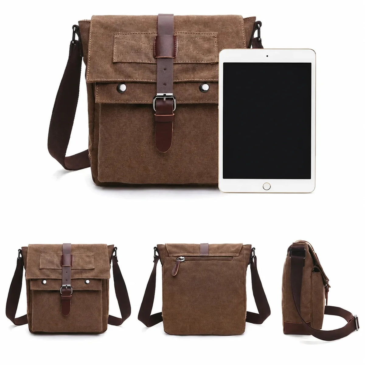 Men’s Canvas Messenger Bag - Vintage Multi-Pocket Shoulder Bag