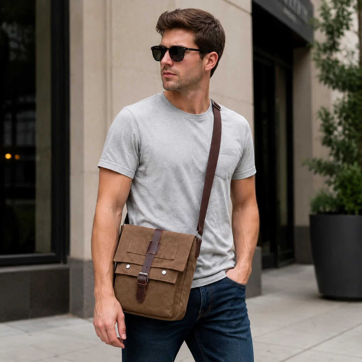 Men’s Canvas Messenger Bag - Vintage Multi-Pocket Shoulder Bag