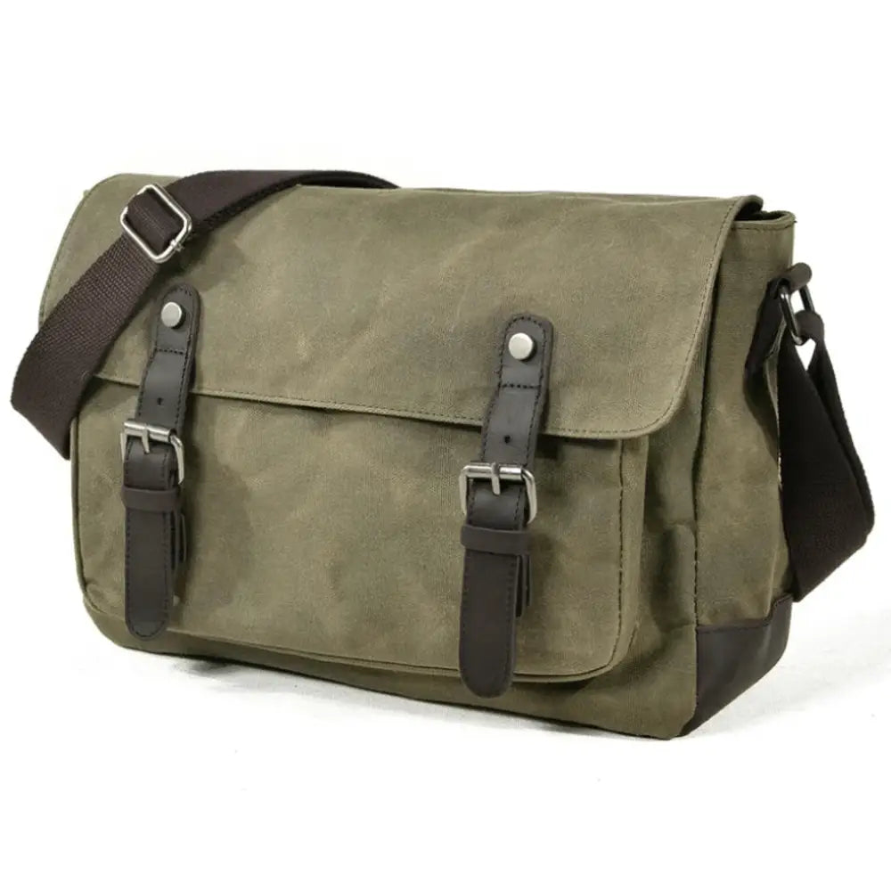 Men’s Canvas Messenger Bag – Vintage Work Bag with Leather Straps