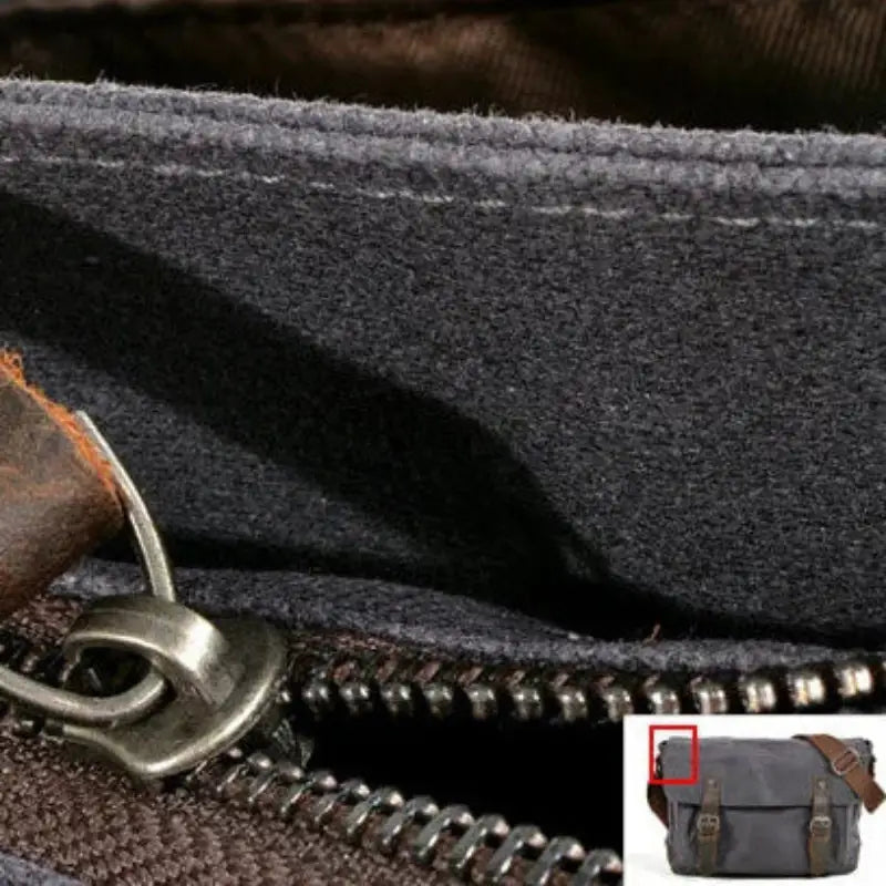 Men’s Canvas Messenger Bag – Vintage Work Bag with Leather Straps