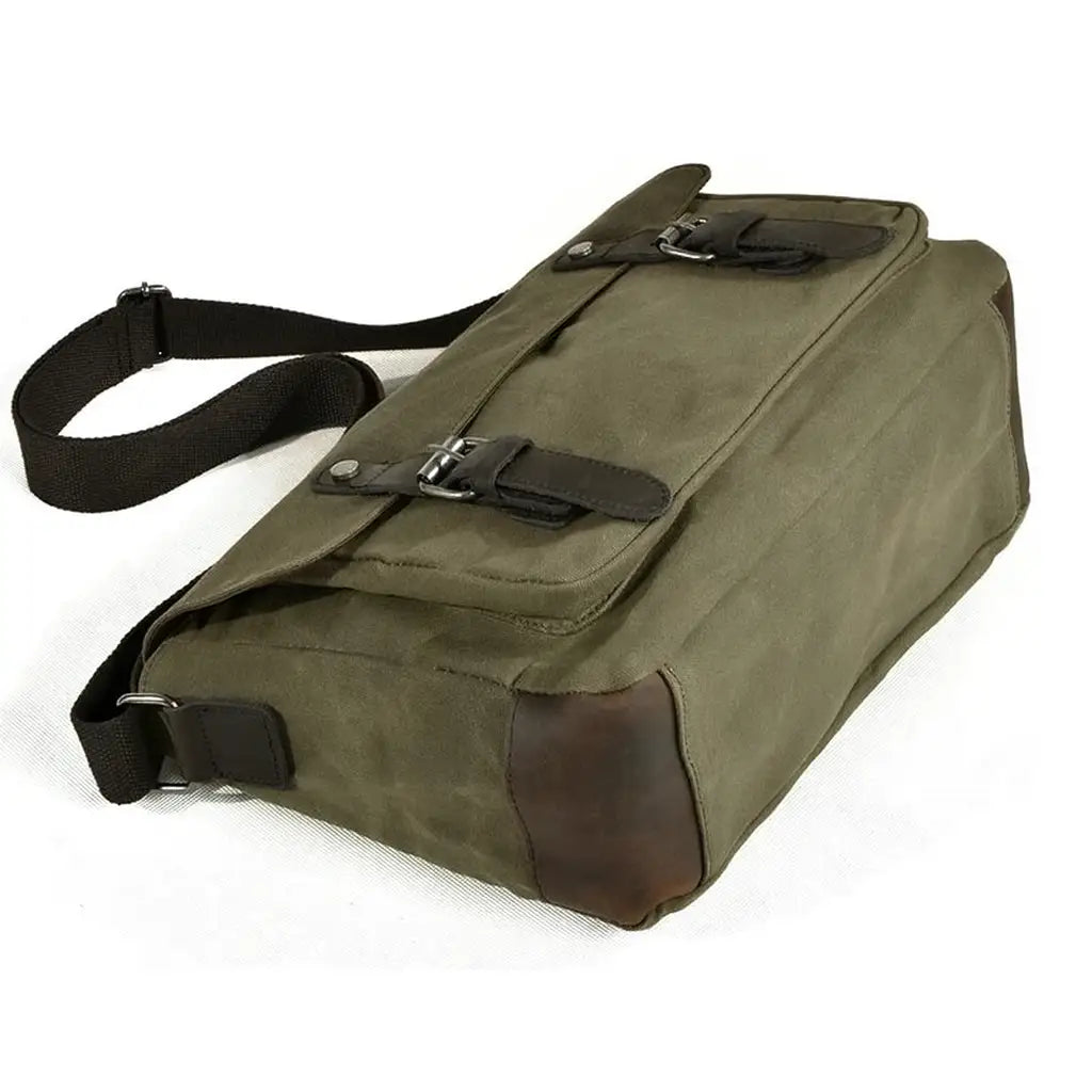 Men’s Canvas Messenger Bag – Vintage Work Bag with Leather Straps