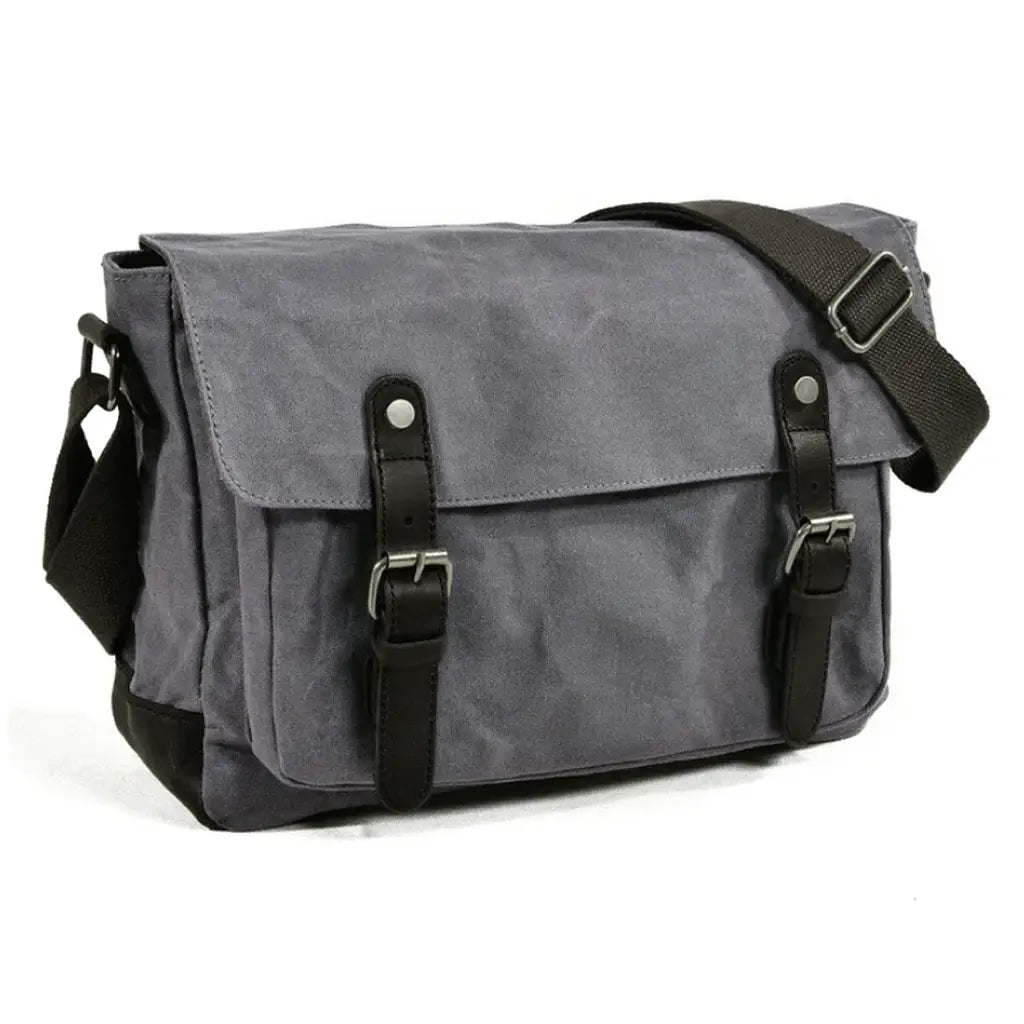 Men’s Canvas Messenger Bag – Vintage Work Bag with Leather Straps