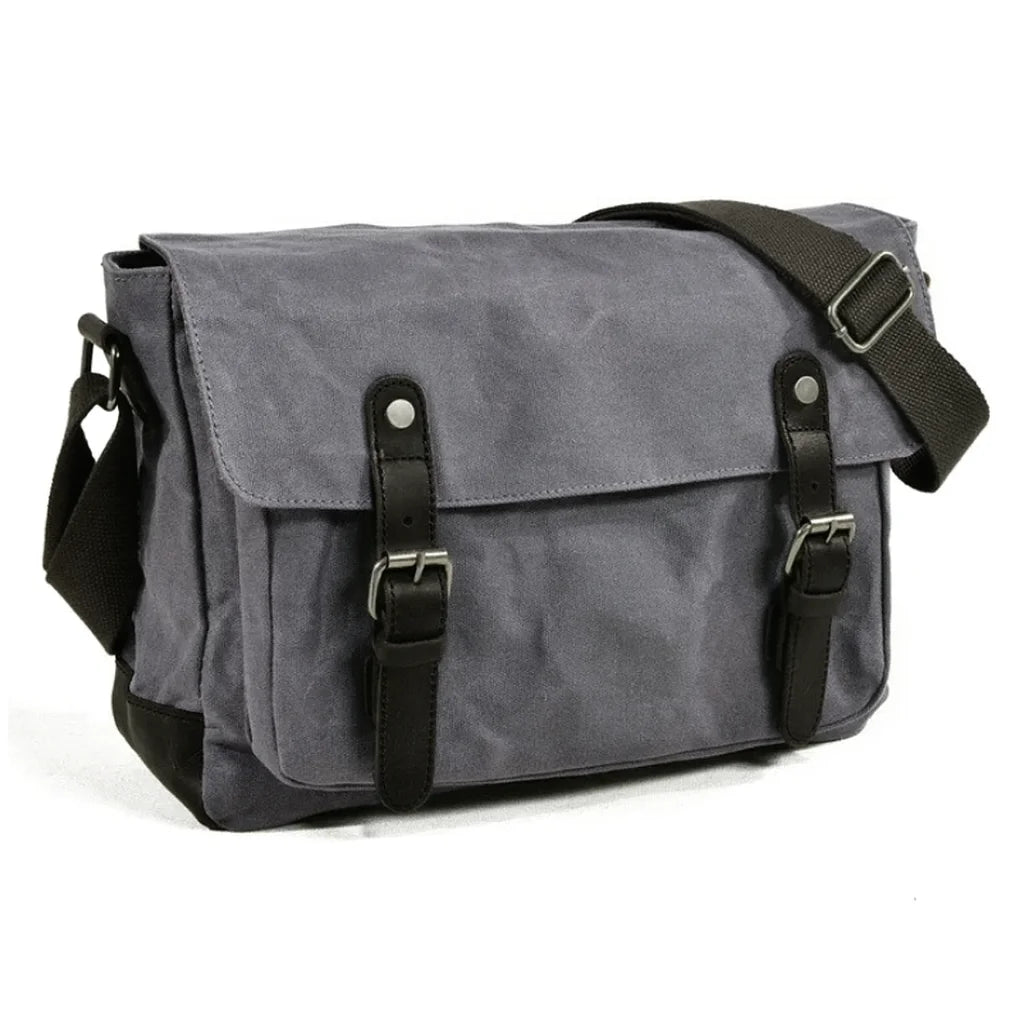 Men’s Canvas Messenger Bag – Vintage Work Bag with Leather Straps