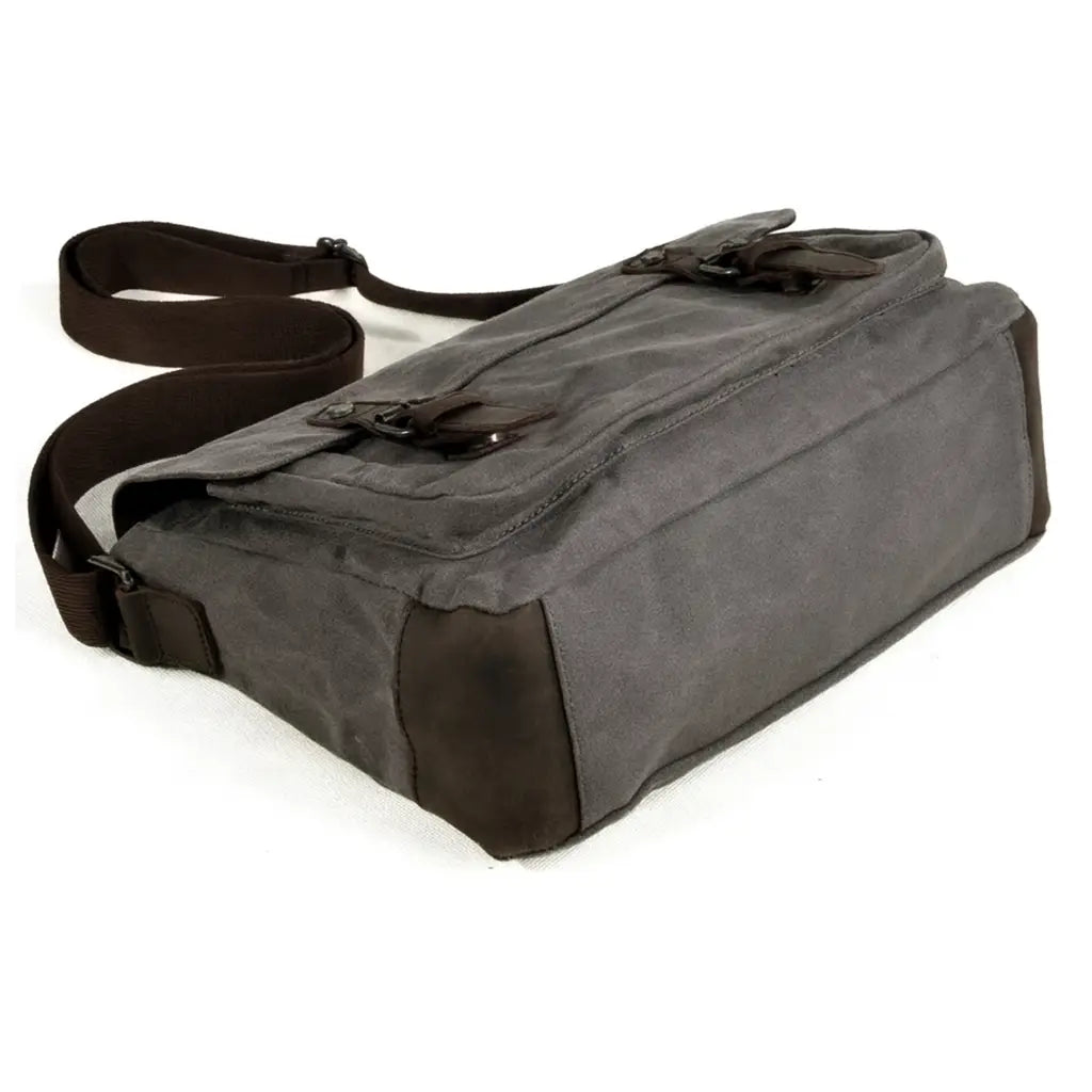 Men’s Canvas Messenger Bag – Vintage Work Bag with Leather Straps