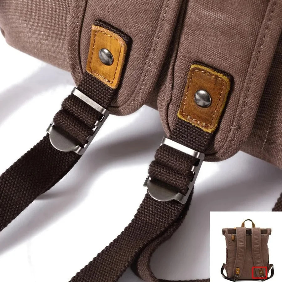 Men’s Canvas Roll-Top Backpack - Leather Trim 16L