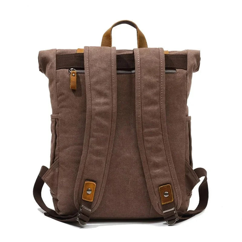 Men’s Canvas Roll-Top Backpack - Leather Trim 16L