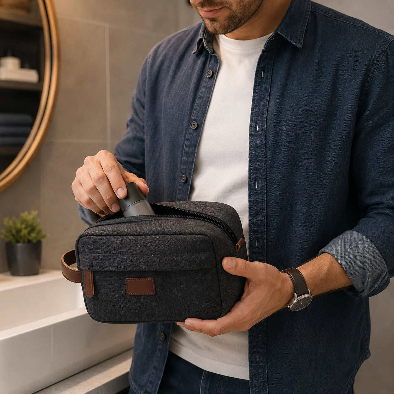 Men’s Canvas Toiletry Bag - Front Pocket Travel Kit