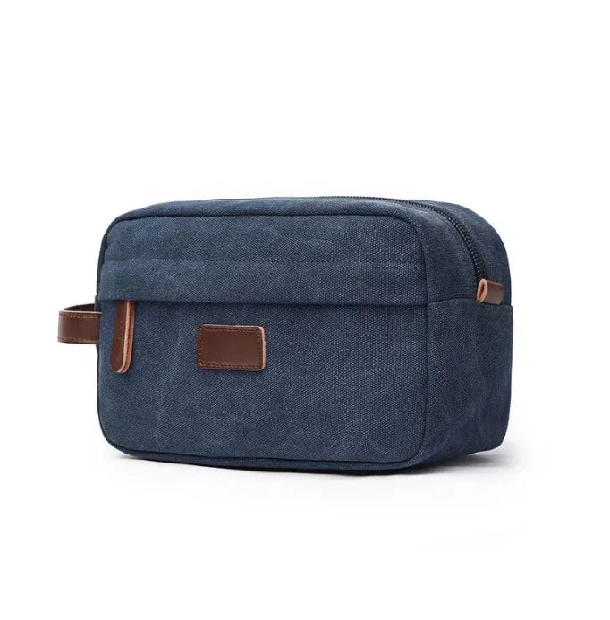Men’s Canvas Toiletry Bag - Front Pocket Travel Kit - Blue