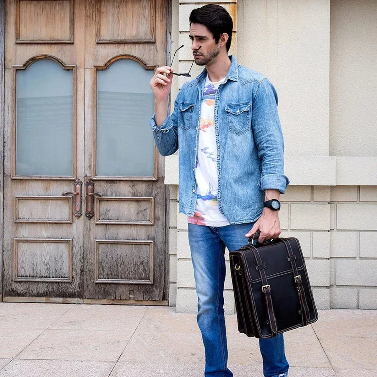 Men’s Convertible Leather Backpack - Crazy Horse 3-Way Top Handle Pack