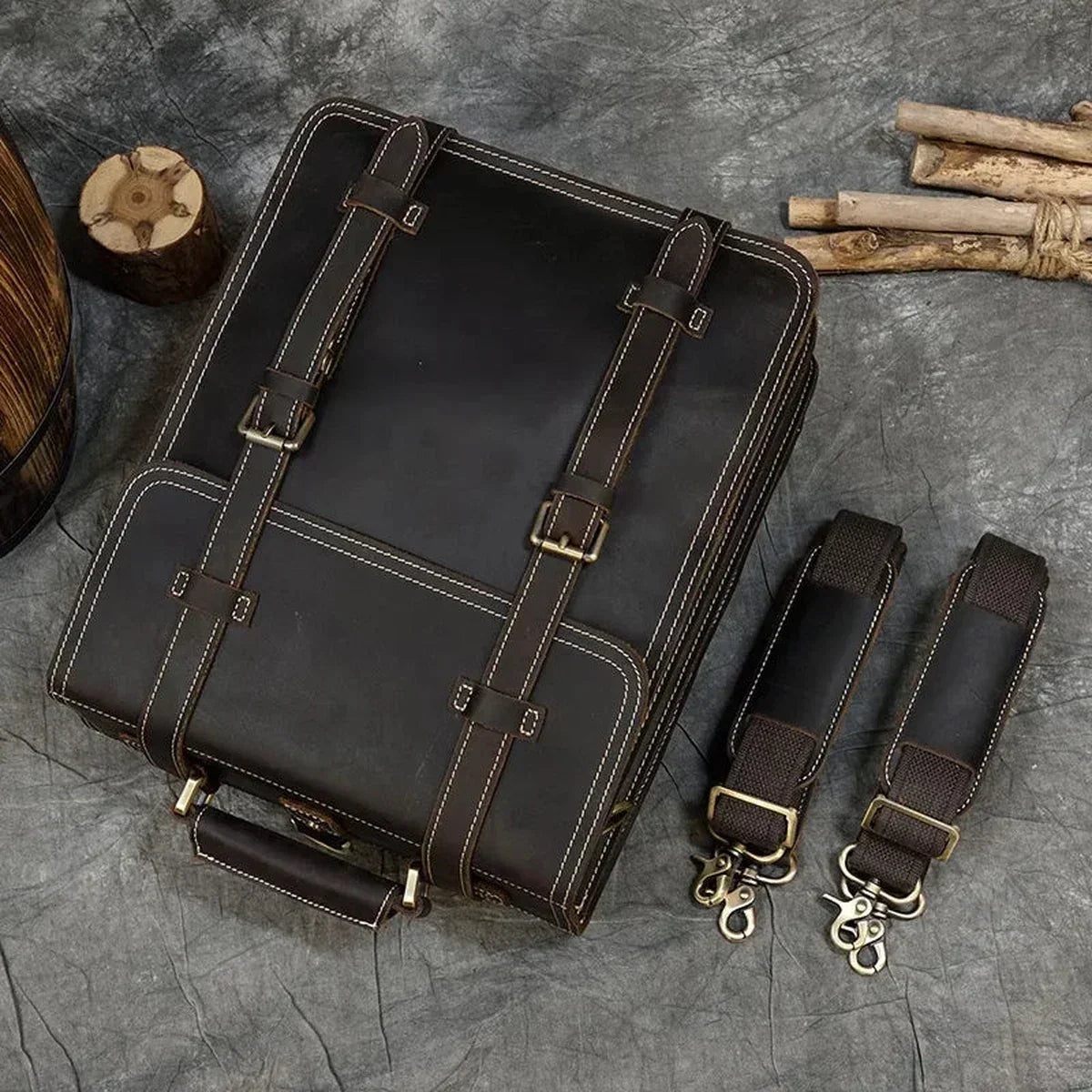 Men’s Convertible Leather Backpack - Crazy Horse 3-Way Top Handle Pack