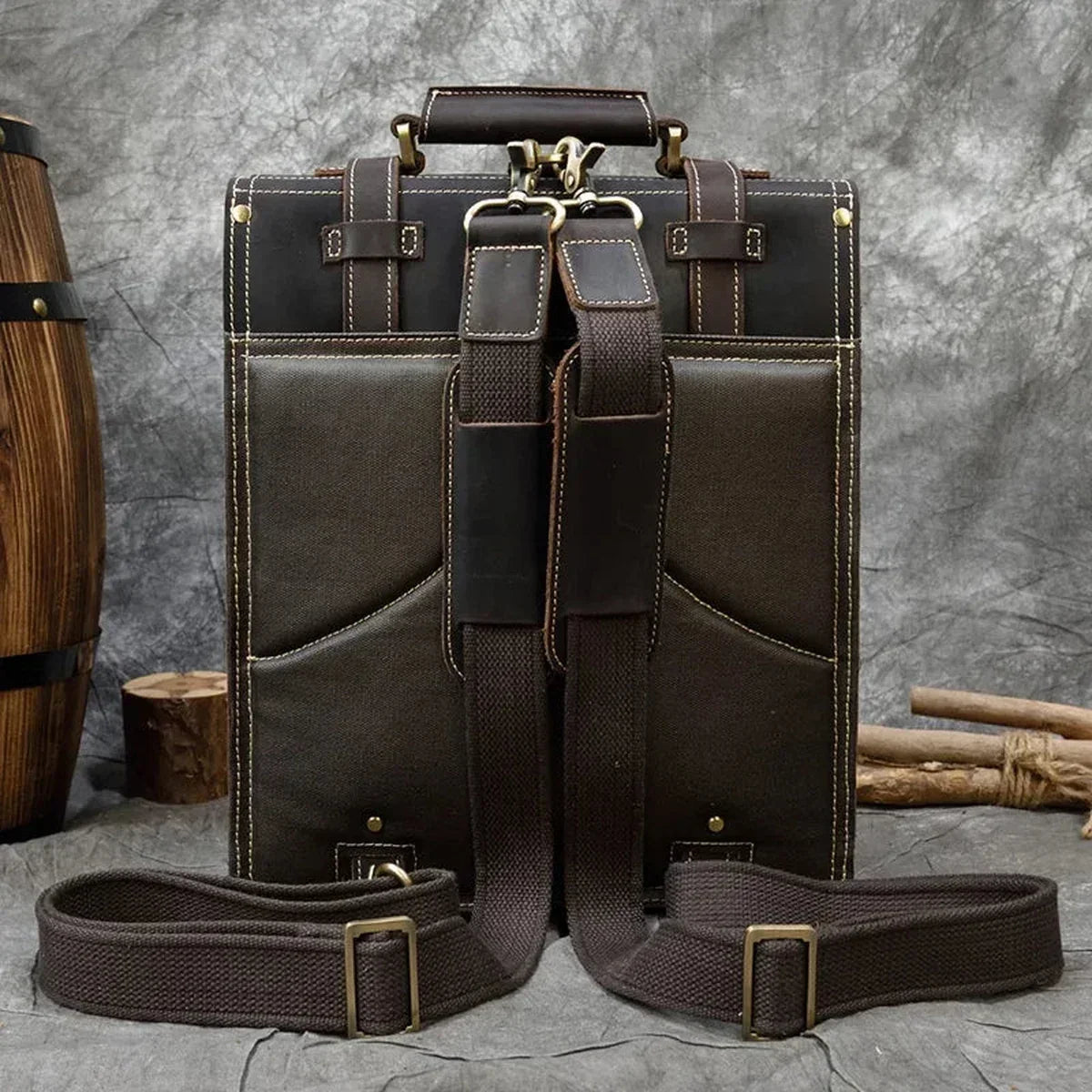 Men’s Convertible Leather Backpack - Crazy Horse 3-Way Top Handle Pack