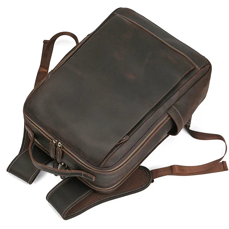 Men’s Crazy Horse Leather Backpack - 15-Inch Laptop Bag