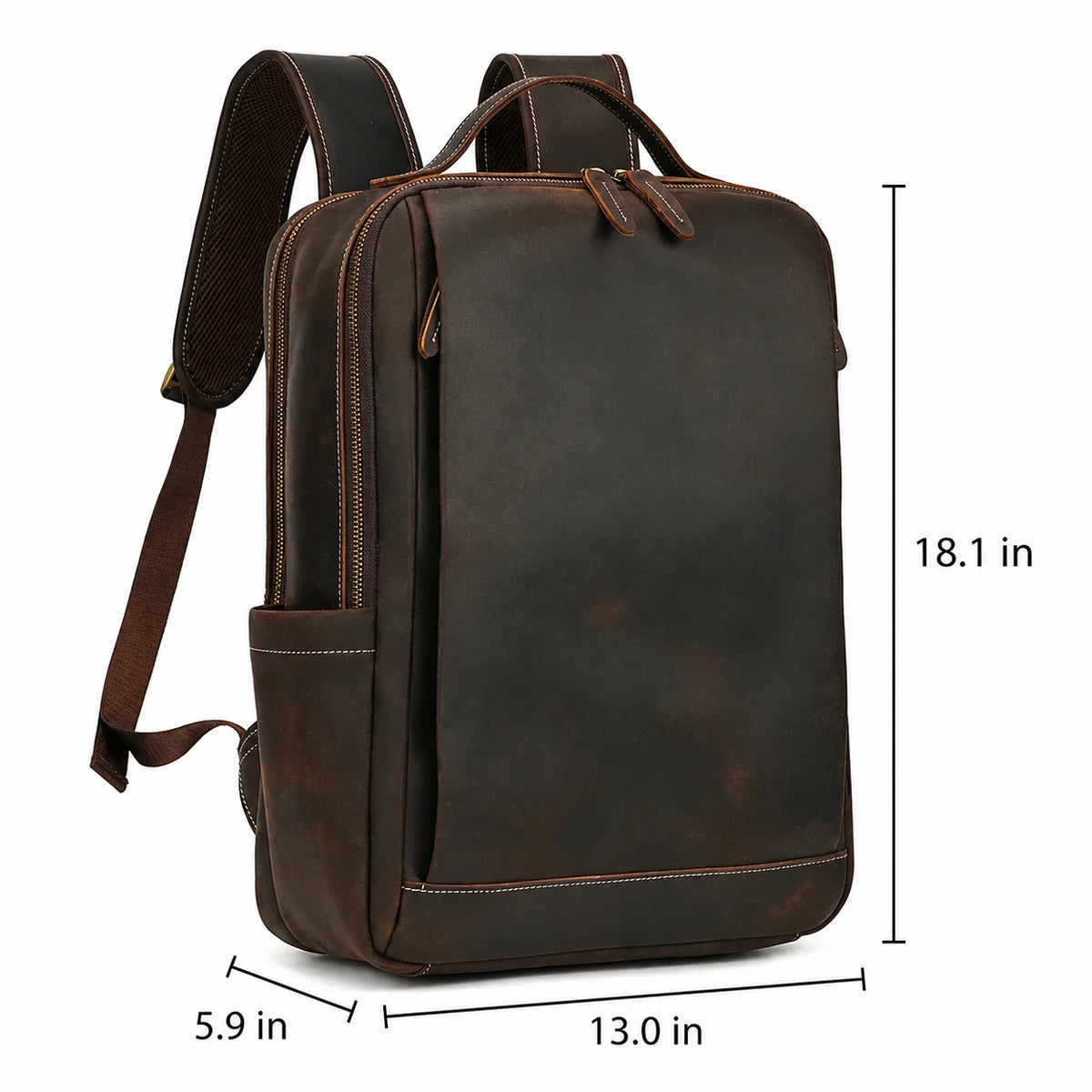 Men’s Crazy Horse Leather Backpack - 15-Inch Laptop Bag