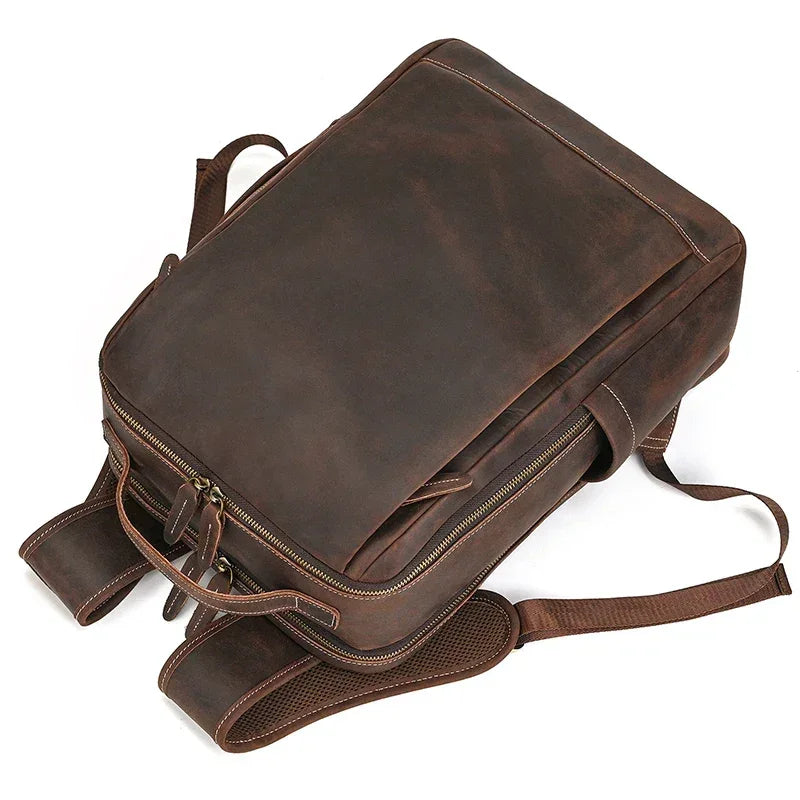 Men’s Crazy Horse Leather Backpack - 15-Inch Laptop Bag