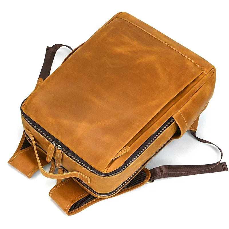 Men’s Crazy Horse Leather Backpack - 15-Inch Laptop Bag