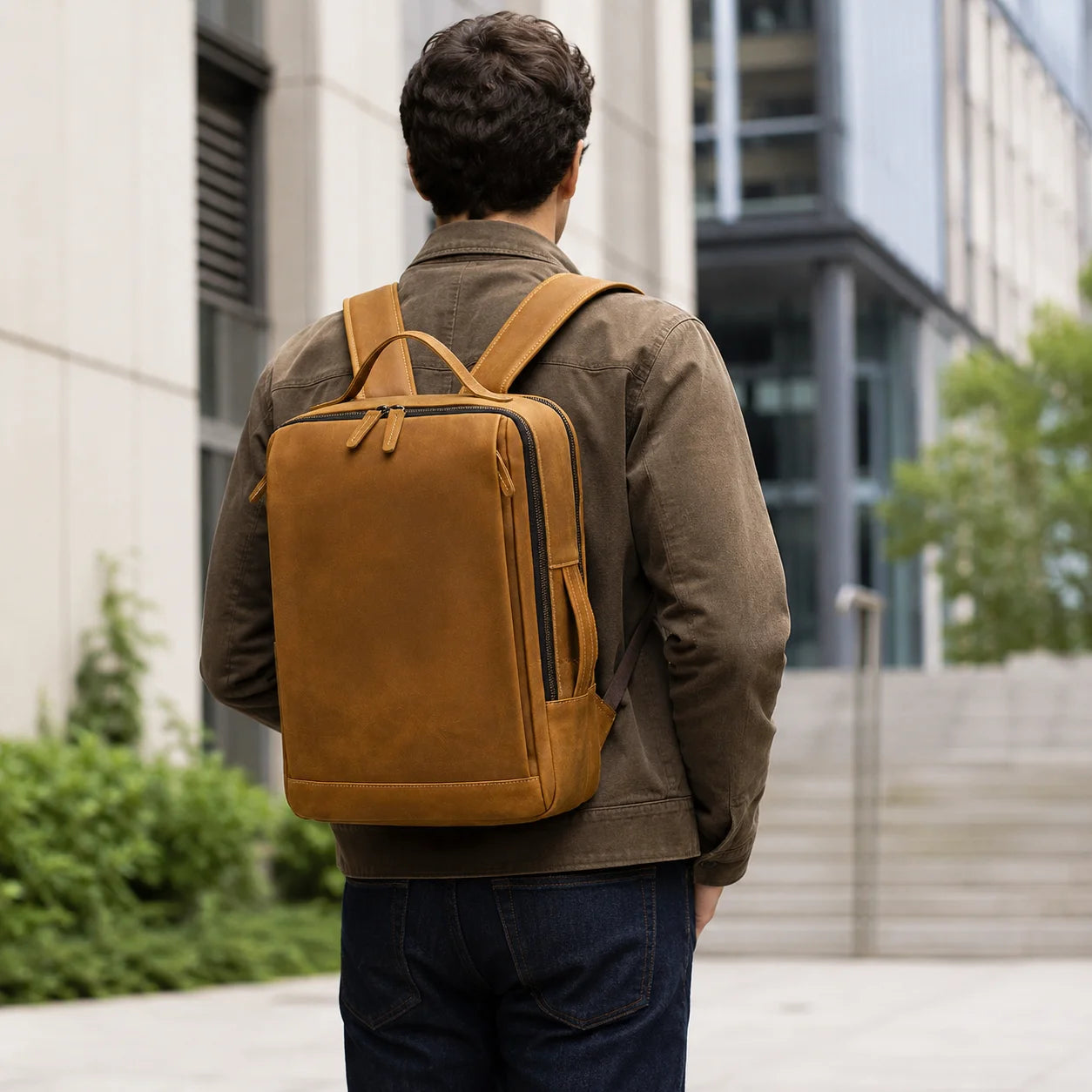 Men’s Crazy Horse Leather Backpack - 15-Inch Laptop Bag