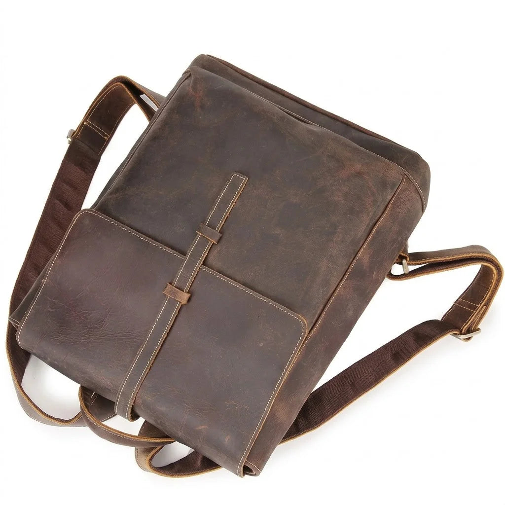Men’s Crazy Horse Leather Backpack - Flap Closure 13’’ Laptop Bag