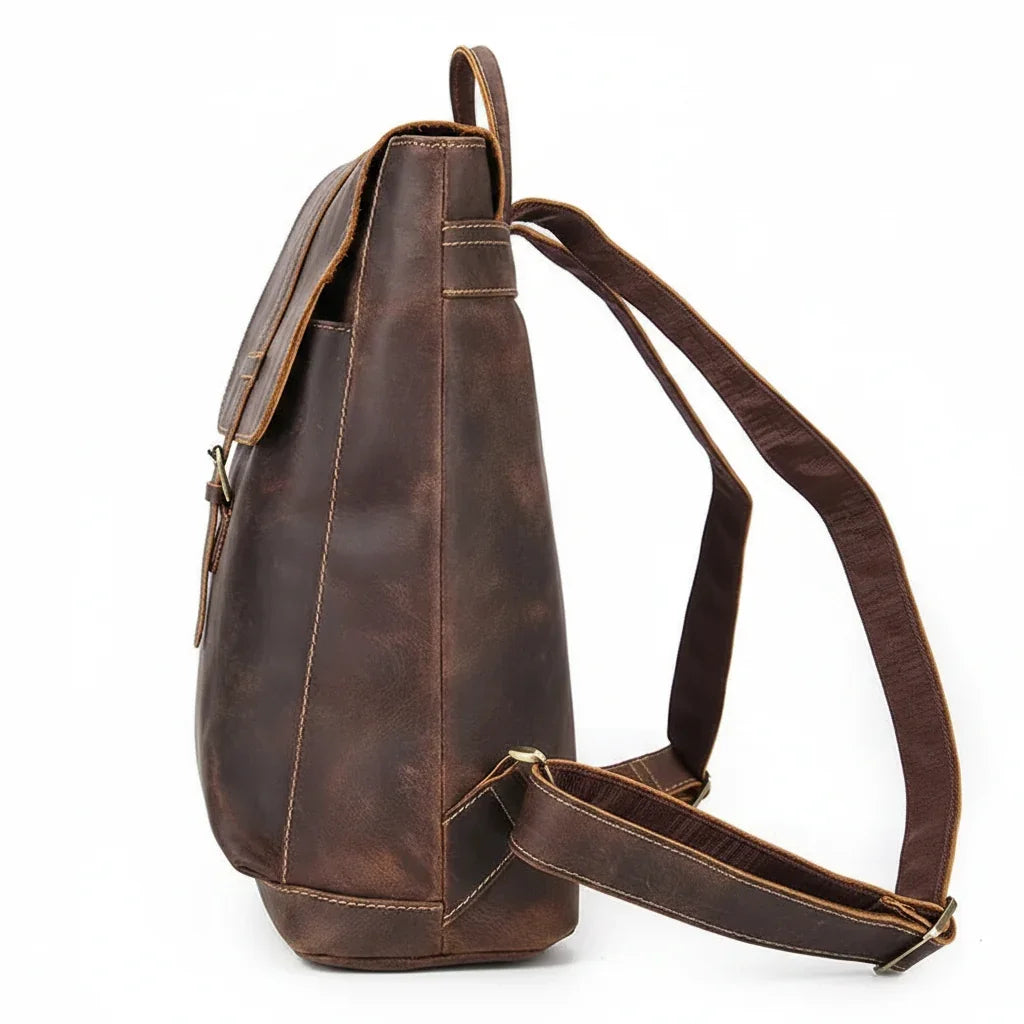 Men’s Crazy Horse Leather Backpack - Flap Closure 13’’ Laptop Bag
