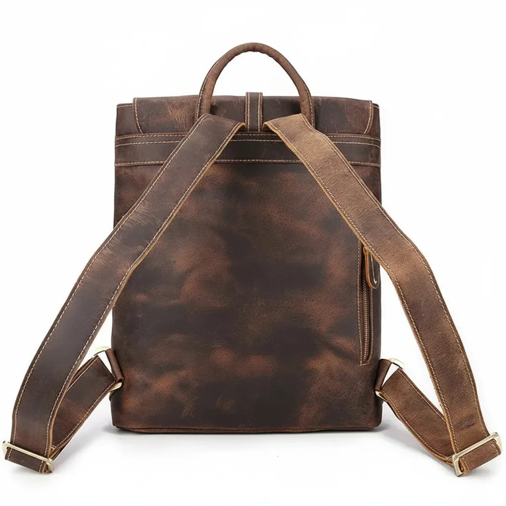 Men’s Crazy Horse Leather Backpack - Flap Closure 13’’ Laptop Bag