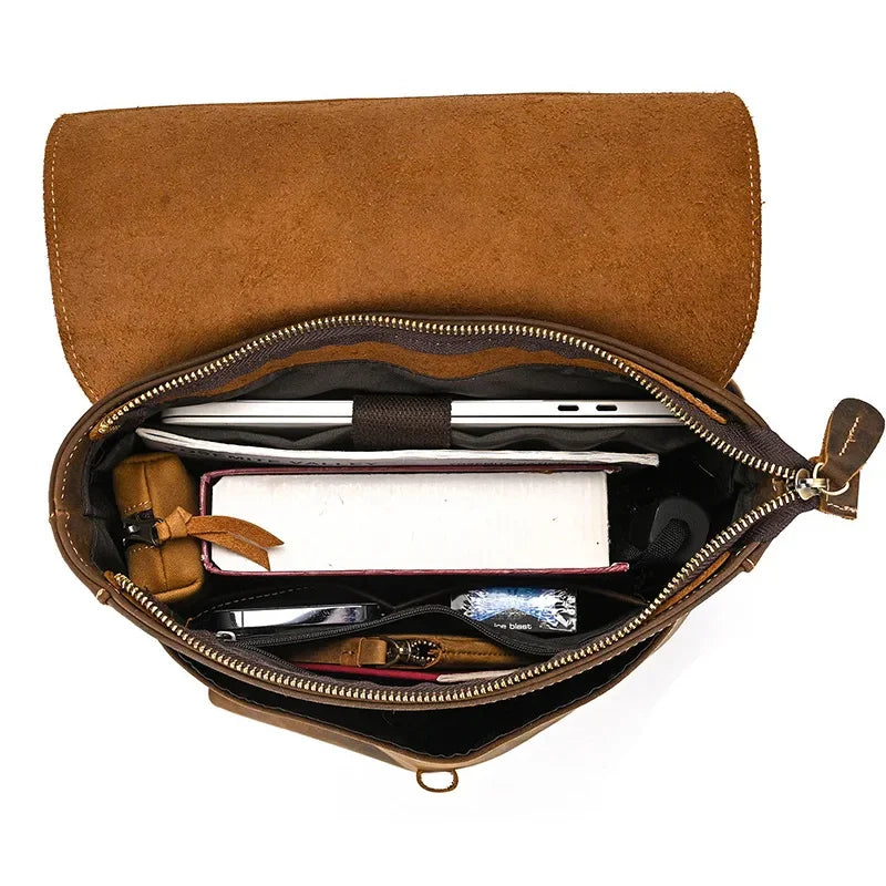 Men’s Crazy Horse Leather Backpack - Flap Closure 13’’ Laptop Bag