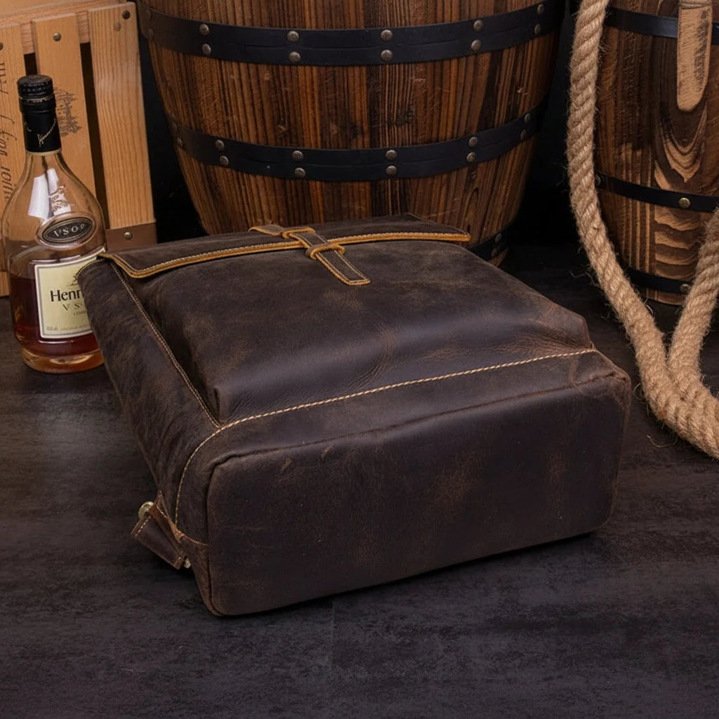 Men’s Crazy Horse Leather Backpack - Flap Closure 13’’ Laptop Bag